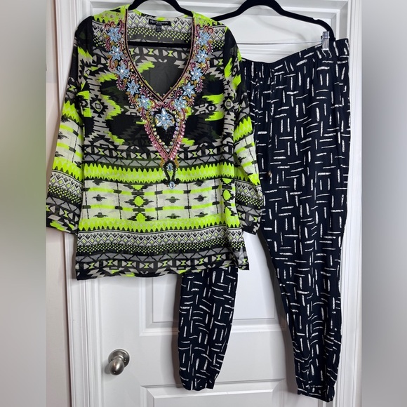 Women’s Mix Nouveau Sheer Boho Beach Swim Cover Up Tunic Beaded Embellishments - Picture 7 of 8